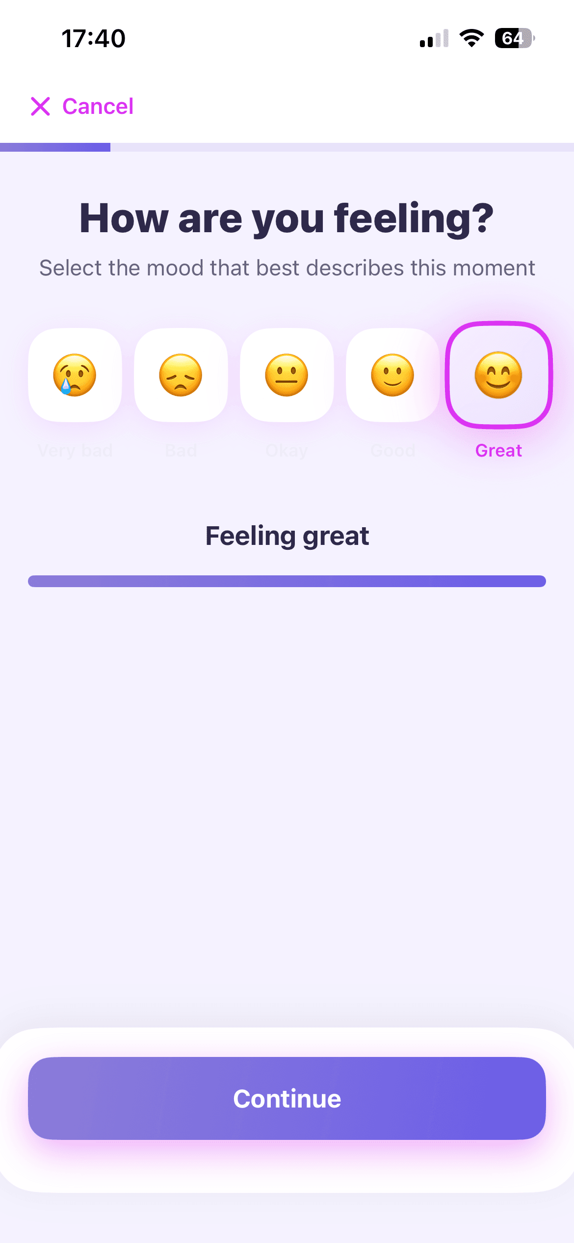 Mood selection screen